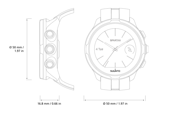 Схема с размерами часов Suunto Spartan Sport Wrist HR All Black