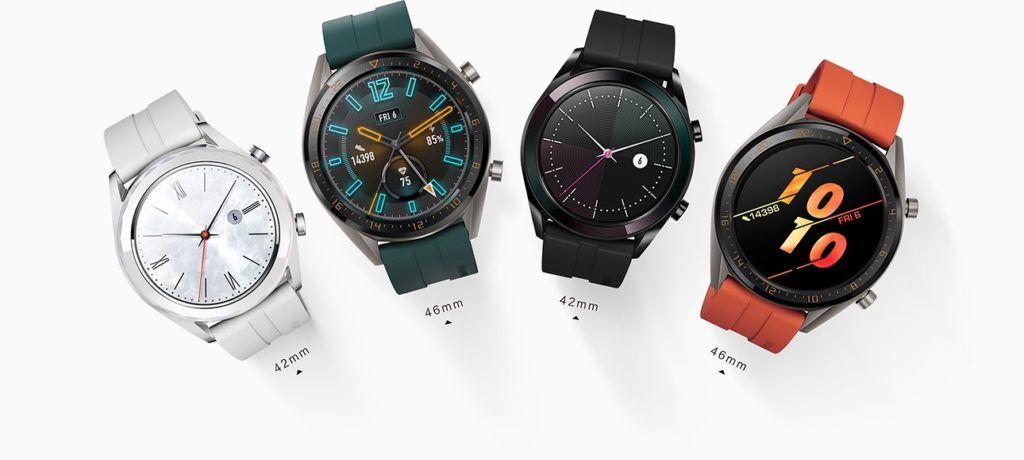 Модельный ряд Huawei Watch GT с размерами дисплея